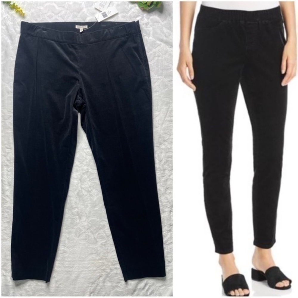 Eileen Fisher Superfine Wale Stretch Corduroy Slim Ankle Pants in Black NWT